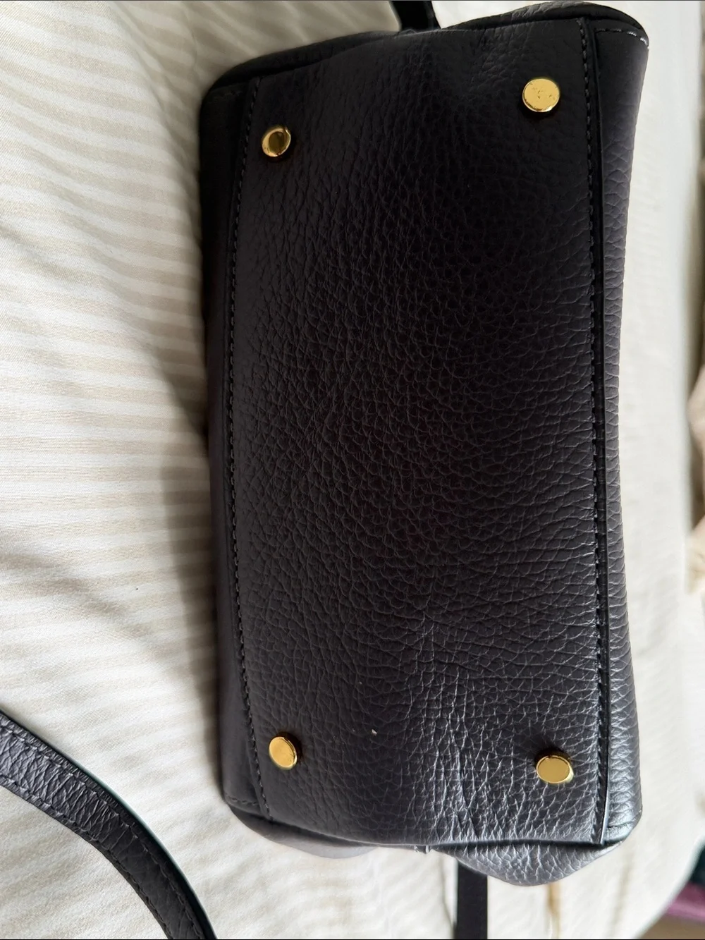 Pebbled Leather Satchel in Charcoal with Gold Hardware